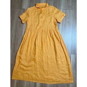 Gentle Herd XL Orange 100% Linen Short Sleeve Midi Shirt Dress Babydoll
